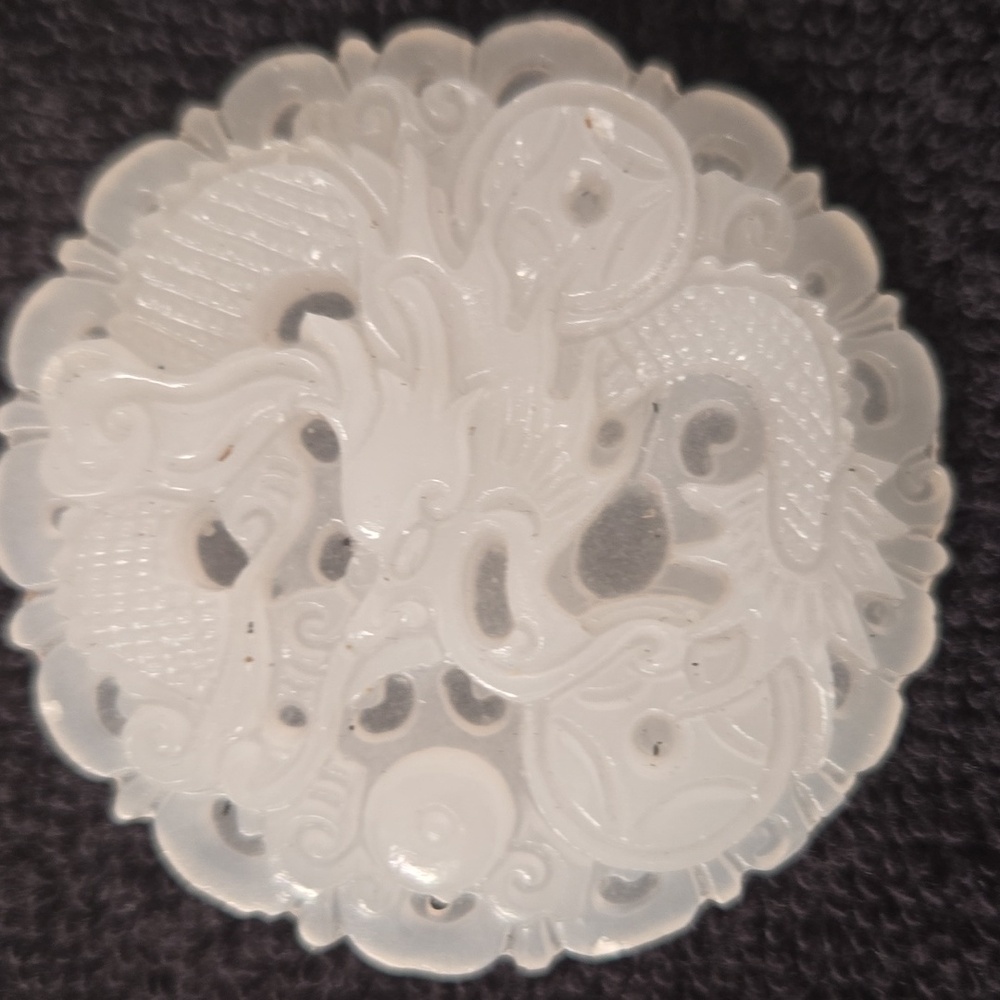 Dragon white clear jade pendant